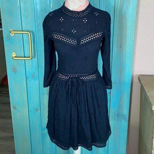 Abercrombie & Fitch Women’s Navy Blue Eyelet Floral Dress - XS